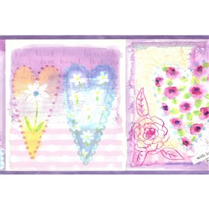 Bordure de papier peint de 7 po préencollée par Dundee Deco, violet, rose, bleu