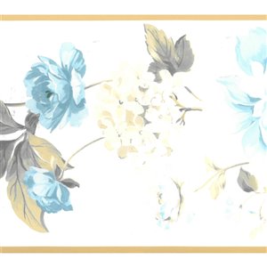 Bordure de papier peint de 8 po préencollée par Dundee Deco, beige, bleu, vert