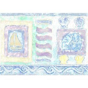 Bordure de papier peint de 5,25 po préencollée par Dundee Deco, bleu, beige, jaune, vert