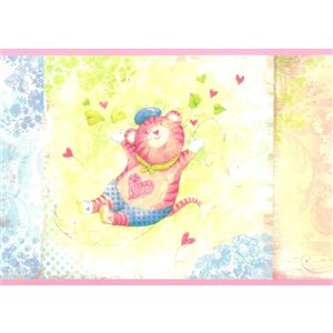 Bordure de papier peint de 6 po préencollée par Dundee Deco, vert, bleu, rose