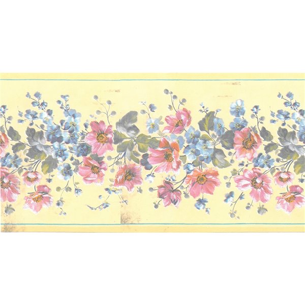 Dundee Deco 4.25-in Yellow/Pink/Blue Prepasted Wallpaper Border
