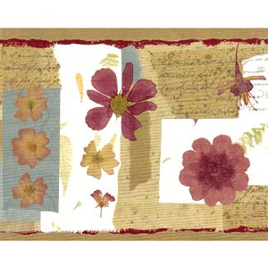 Bordure de papier peint de 6,8 po préencollée par Dundee Deco, marron, beige, bourgogne