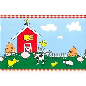 Bordure de papier peint de 6 po préencollée par Dundee Deco, rouge, vert, jaune, bleu