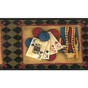 Bordure de papier peint de 7 po préencollée par Dundee Deco, or, beige, bleu, rouge, noir