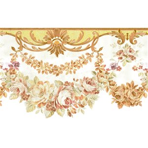 Bordure de papier peint de 6,7 po préencollée par Dundee Deco, beige, violet, gris