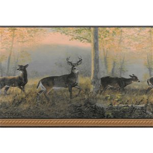 Bordure de papier peint de 6,5 po préencollée par Dundee Deco, marron, vert, jaune