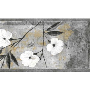Bordure de papier peint de 8 po préencollée par Dundee Deco, blanc, gris, marron, noir