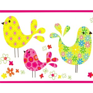 Bordure de papier peint de 5,8 po préencollée par Dundee Deco, rose, vert, jaune, bleu