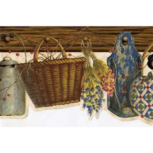 Bordure de papier peint de 6,5 po préencollée par Dundee Deco, marron, vert, bleu