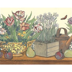 Bordure de papier peint de 9,5 po préencollée par Dundee Deco, vert, beige, marron, violet