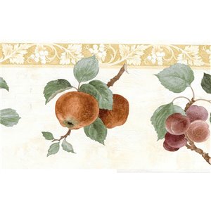 Bordure de papier peint de 6,8 po préencollée par Dundee Deco, beige, vert, mauve