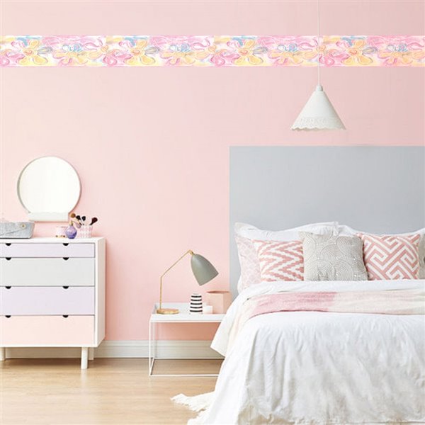 Dundee Deco 6.8-in Pink/Yellow/Blue Prepasted Wallpaper Border