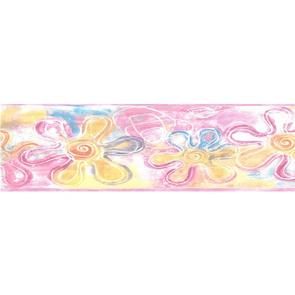 Dundee Deco 6.8-in Pink/Yellow/Blue Prepasted Wallpaper Border
