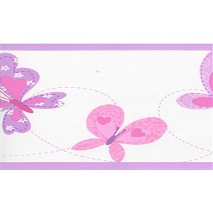 Bordure de papier peint de 7 po préencollée par Dundee Deco, rose, violet, beige