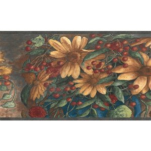 Bordure de papier peint de 6,89 po préencollée par Dundee Deco, jaune, vert, marron