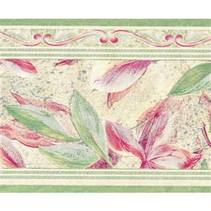 Bordure de papier peint de 7 po préencollée par Dundee Deco, rose, vert, beige