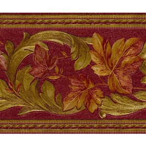 Bordure de papier peint de 5,75 po préencollée par Dundee Deco, bourgogne, marron, vert