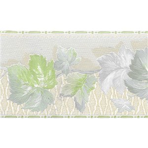 Bordure de papier peint de 4,25 po préencollée par Dundee Deco, vert, beige