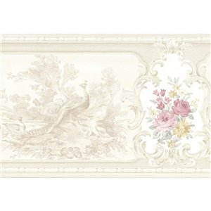 Bordure de papier peint de 7 po préencollée par Dundee Deco, perle, beige, jaune
