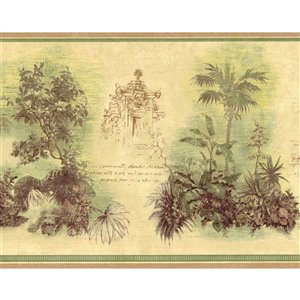 Bordure de papier peint de 10,25 po préencollée par Dundee Deco, marron, vert, beige