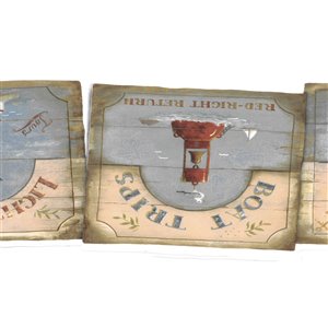 Bordure de papier peint de 7 po préencollée par Dundee Deco, bleu, rouge, marron