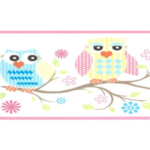 Bordure de papier peint de 6 po préencollée par Dundee Deco, rose, bleu, jaune