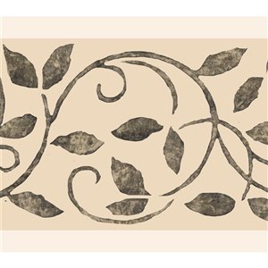 Bordure de papier peint de 7 po auto-adhésive par Dundee Deco, gris foncé, beige