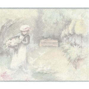 Bordure de papier peint de 7 po préencollée par Dundee Deco, beige, rose, vert
