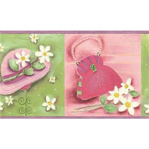 Dundee Deco 7-in Pink/Green/Purple/White Prepasted Wallpaper Border