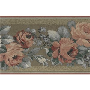 Bordure de papier peint de 6,8 po préencollée par Dundee Deco, or, marron, vert, violet, bordeaux