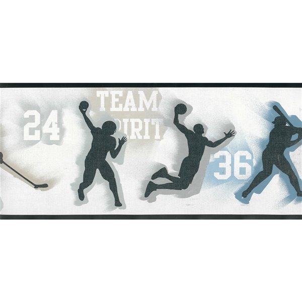 Dundee Deco 8-in Blue/Black/Grey Prepasted Wallpaper Border