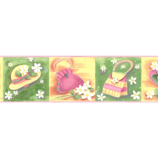 Dundee Deco 7-in Green/Pink/Yellow Prepasted Wallpaper Border