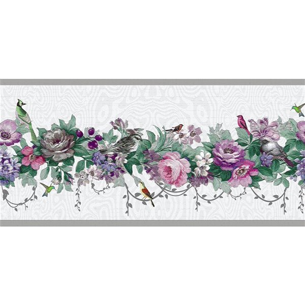 Bordure de papier peint de 7 po auto-adhésive par Dundee Deco, rose, mauve