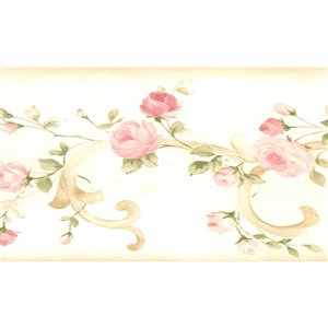 Dundee Deco 6-in Beige/Pink/Green Prepasted Wallpaper Border