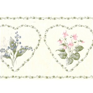Bordure de papier peint de 7 po préencollée par Dundee Deco, vert, rose, gris