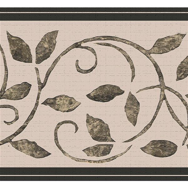 Bordure de papier peint de 7 po auto-adhésive par Dundee Deco, gris, marron, sépia