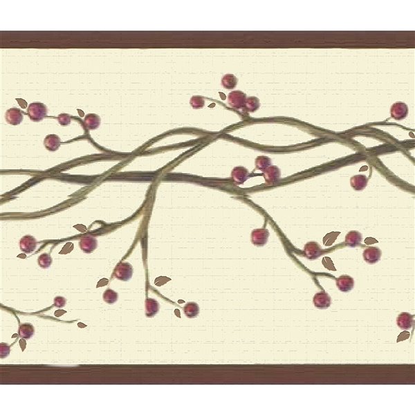 Bordure de papier peint de 7 po auto-adhésive par Dundee Deco, rouge et beige