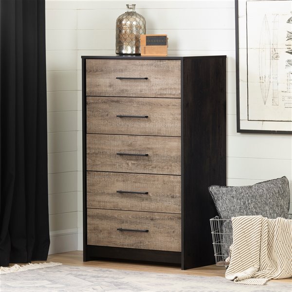 South Shore Furniture Londen Weathered Oak and Ebony 5-Drawer Standard Chest