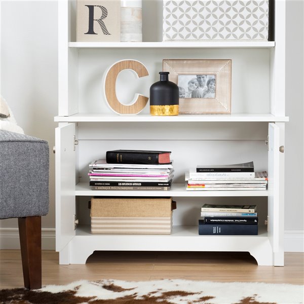 South S Furniture Vito Pure White, Sauder Cottage Road 3 Shelf Bookcase In Soft White And Daylight Bulbs