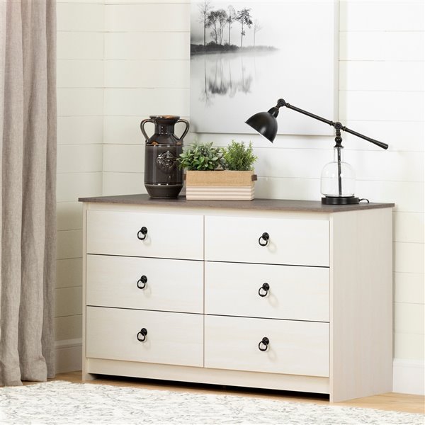 South Shore Furniture Plenny White Wash and Weathered Oak 6-drawer Double Dresser