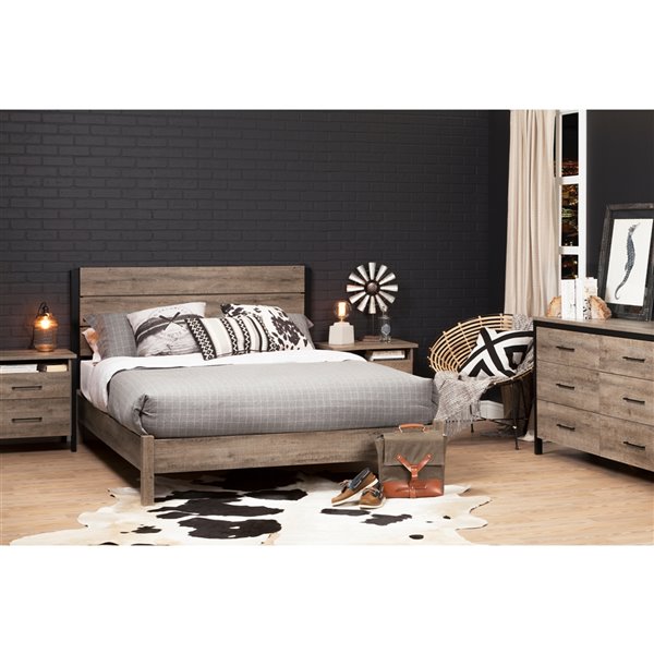 Tête de lit pour lit double Munich de South Shore Furniture, chêne vieilli et noir mat