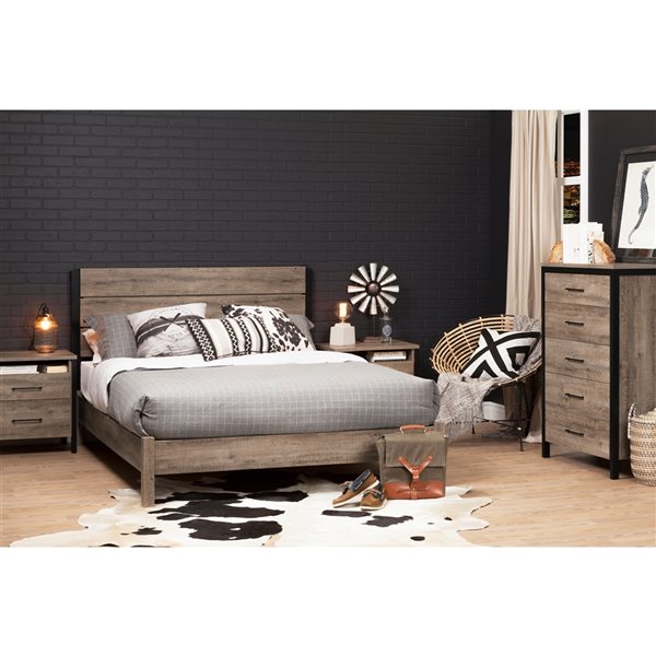 Tête de lit pour lit double Munich de South Shore Furniture, chêne vieilli et noir mat