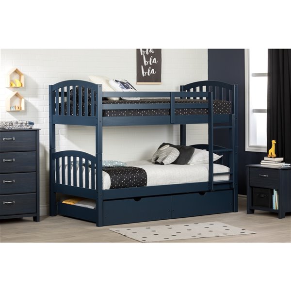 South Shore Furniture Ulysses Navy Blue Twin Over Twin Bunk Bed