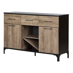 South Shore Furniture Valet Weathered Oak and Ebony Composite Cabinet Wine Storage