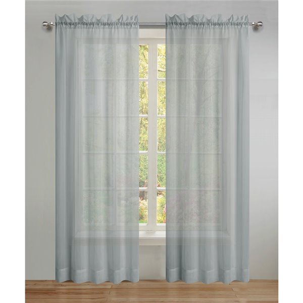 Swift Home 84 In Grey Polyester Sheer, 84 Inch Curtain Panel Pair