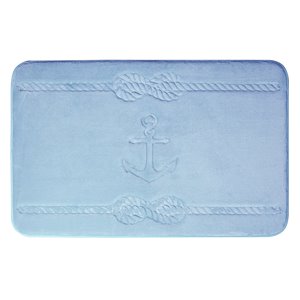 Tapis de bain bleu en polyester et mousse mémoire Swift Home, motif d'ancre, motif d'ancre, 17 po x 24 po