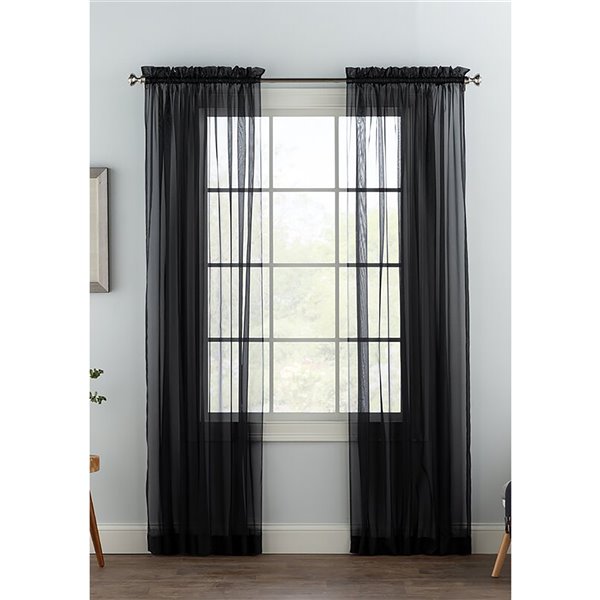 Swift Home 95-in Black Polyester Sheer Interlined Curtain Panel Pair