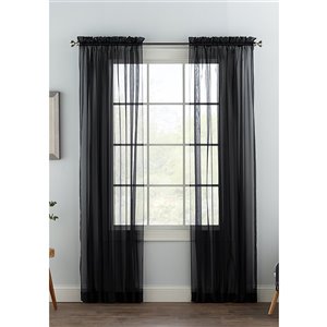 Swift Home 95-in Black Polyester Sheer Interlined Curtain Panel Pair