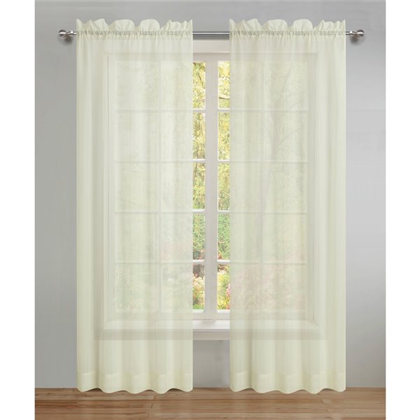 Swift Home 63 In Ivory Polyester Sheer, Curtain Panel Pair