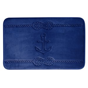 Tapis de bain bleu marine en polyester et mousse mémoire Swift Home, motif d'ancre, motif d'ancre, 20 po x 32 po